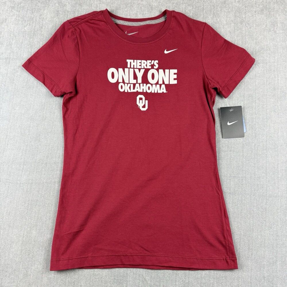 Nike University Of Oklahoma Sooners Shirt Womens Med Maroon Slim Fit OU New